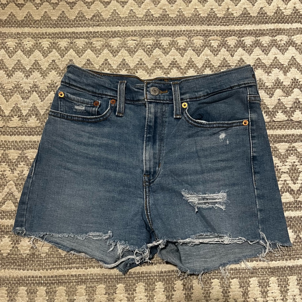 Levi's Distressed High Rise Blue Jean Shorts